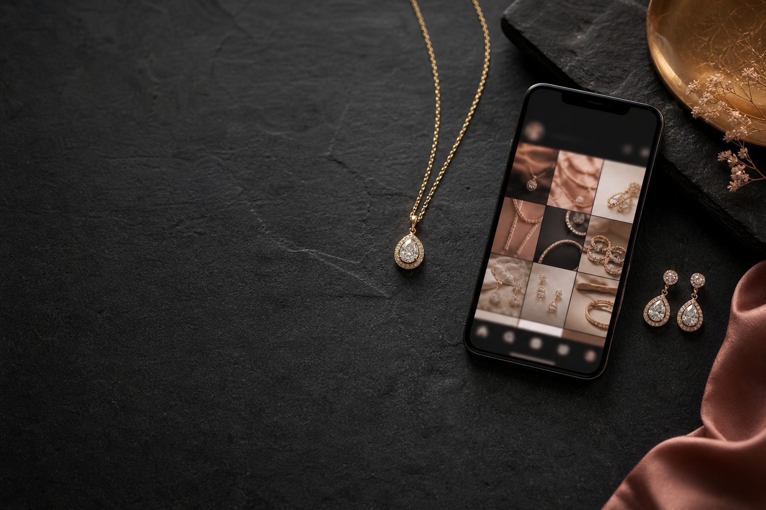 Luxury jewelry styled for social media marketing